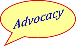 Yellow bubble image saying advocacy