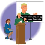image of person speaking with real time captioning used